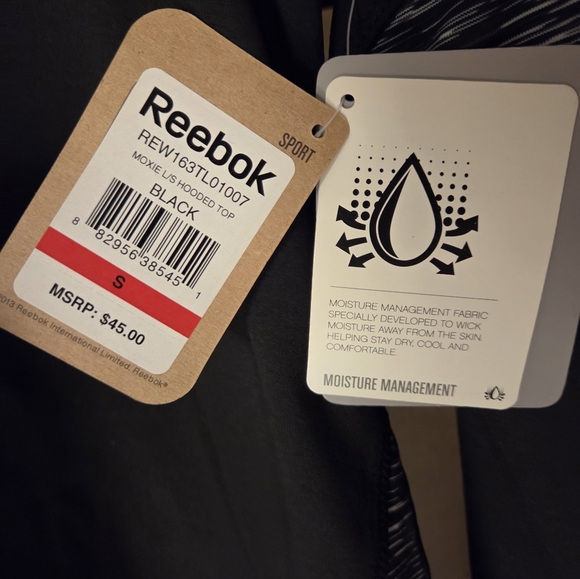 NWT WOMENS REEBOOK ACTIVE SLIM MOISTURE WICK BLACK POLYESTER HOODIE SIZE SMALL - Picture 4 of 8